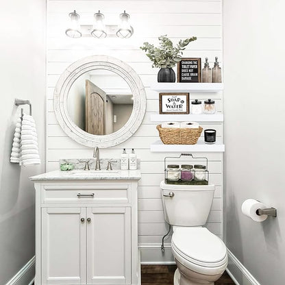 QEEIG Floating Shelves for Wall Bathroom Shelf Bedroom Kitchen Living Room Hanging Book Shelves Small Farmhouse Decor 16 inch Set of 3, White (015-W3)