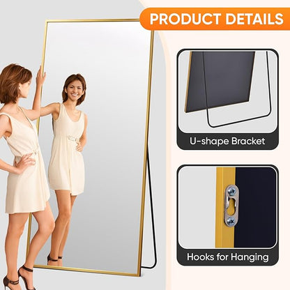 Suidia Full Length Mirror, 71"x28" Floor Standing Mirror Freestanding, Full Body Mirrors with Stand for Bedroom, Hanging Mounted for Living Room Cloakroom, Gold, Rectangular Style