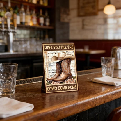 Vintage Flowers Cowgirl Boots Metal Tin Sign Love You Till The Cows Come Home Vintage Painting Tin Signs Retro Wall Poster for Home Office Cowboys Club Farm Decoration 12x8 Inch