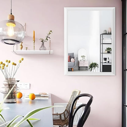 Amorho Bathroom Mirror, 24x36 Inch White Thick Metal Framed Wall Mirrors for Over Sink, Bedroom, Living Room, Entryway, Rectangle Wall-Mounted Mirrors(Horizontal/Vertical).