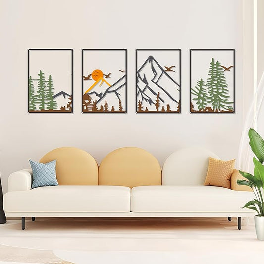DICYWUDI Colorful Metal 47.24 x 15.7 inch Mountain Wall Decor – Minimalist Wall Art for or Indoor Kitchen Bathroom Bedroom Living Room Dining Room