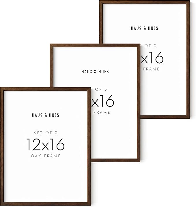 HAUS AND HUES 12x16 Walnut Oak Frame Set of 3 - Wooden Poster Holders, Rustic Gallery Wall Display