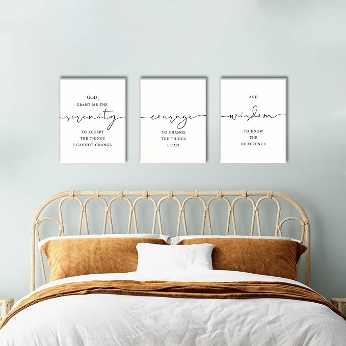 AOYUSMO 3 Piece Christian Scripture Canvas Wall Art Serenity Prayer Jesus Wall Art Bible Decor Verse God Grant Me the Serenity Religious Art Prints for Living Room Bedroom Church 12"x16"