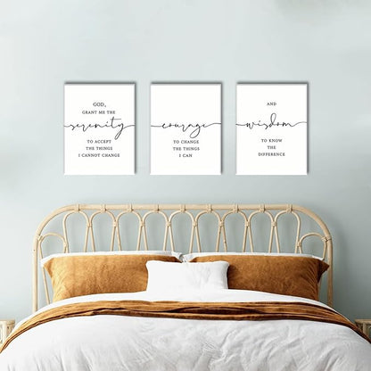 AOYUSMO 3 Piece Christian Scripture Canvas Wall Art Serenity Prayer Jesus Wall Art Bible Decor Verse God Grant Me the Serenity Religious Art Prints for Living Room Bedroom Church 12"x16"