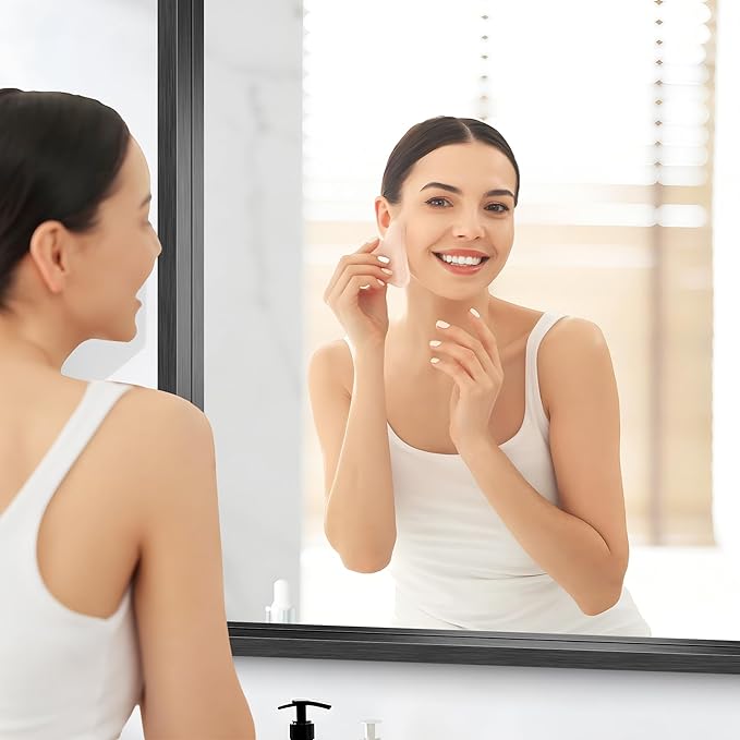 Black Rectangle Mirror, 48 x 36 Inch Large Bathroom Mirrors for Over Sink, 0.6" Thickened Deep Frame Rectangular Wall Mirror, Brushed, Tempered Glass, Antirust, Horizontally/Vertically