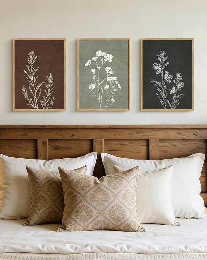 Drsoum Flower Wall Art Vintage Floral Minimalist Wall Hanging Decor Farmhouse Colorful Botanical Prints Artwork for Office Dining Room Hallway 11x14in Natural Framed
