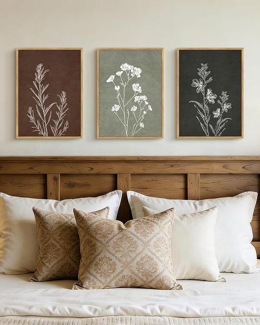 Drsoum Flower Wall Art Vintage Floral Minimalist Wall Hanging Decor Farmhouse Colorful Botanical Prints Artwork for Office Dining Room Hallway 11x14in Natural Framed