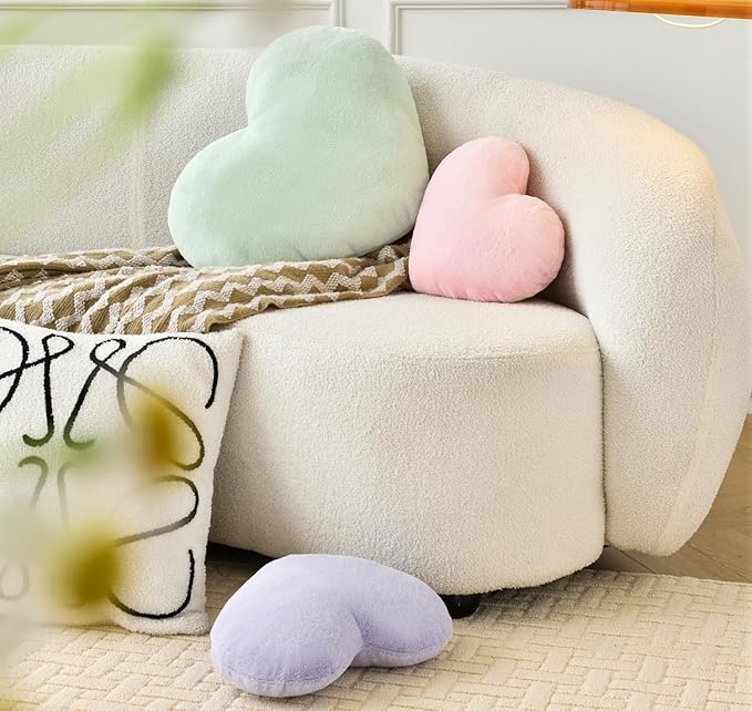 Petrella Heart Pillow Cute Fuzzy Pillows Throw Pillows for Bed Livingroom Home Decor Cushion Decorative Aesthetic Preppy Pillows Green,Small 13"x10"