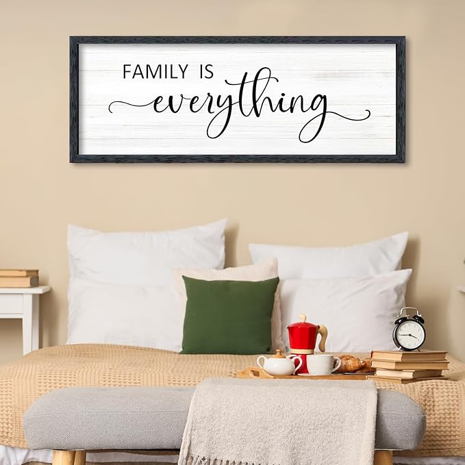 AuraPeak Family Is Everything Wall Decor Rustic Dining Room Sign for Horizontal Home Living Room Entryway Hallway Wood Hanging Plaque Wall Art Decoration (Black 40"×15")