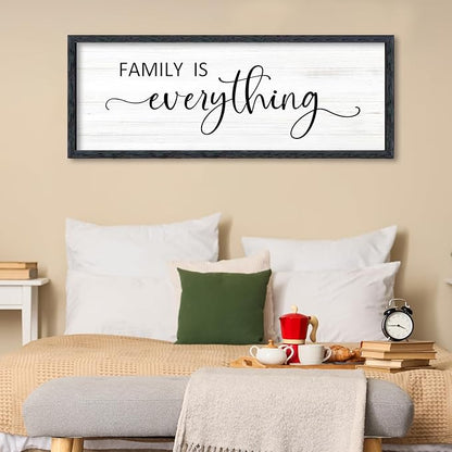 AuraPeak Family Is Everything Wall Decor Rustic Dining Room Sign for Horizontal Home Living Room Entryway Hallway Wood Hanging Plaque Wall Art Decoration (Black 40"×15")