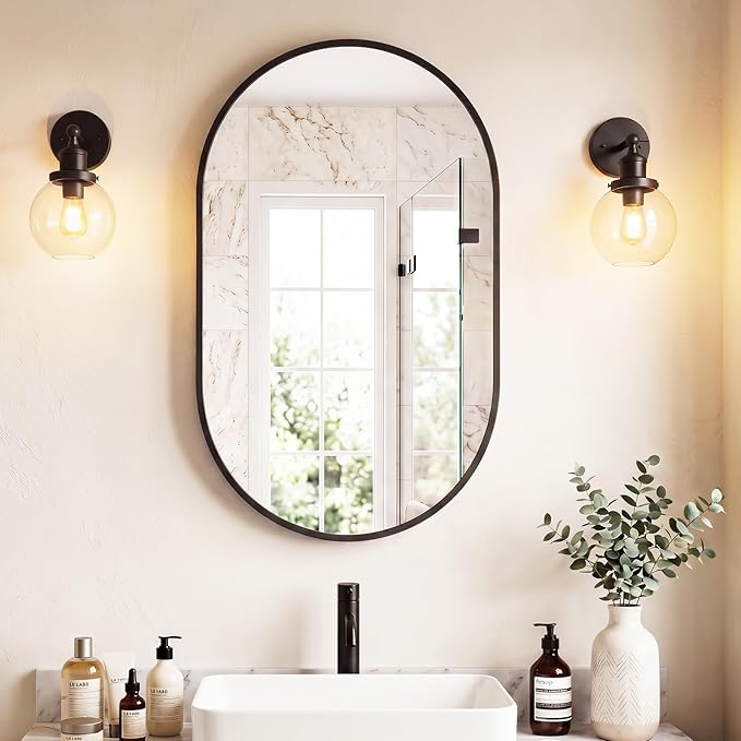 NEWBULIG 24" x 36" Oval Bathroom Mirror, Black Wall Mirror with Metal Frame, Tempered Glass, Morden Vanity Mirror for Over Sink, Entryway, Living Room, Bedroom, Horizontal or Vertical