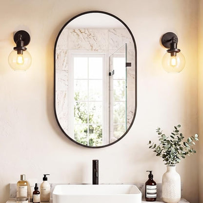 NEWBULIG 24" x 36" Oval Bathroom Mirror, Black Wall Mirror with Metal Frame, Tempered Glass, Morden Vanity Mirror for Over Sink, Entryway, Living Room, Bedroom, Horizontal or Vertical
