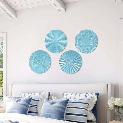 Hicarer 4 Pcs 12 Inch Metal Wall Art Decor Sunburst Hanging Metal Artwork Decor Wall Art Decorations for Home Living Room Office Gift for Christmas(Ocean Blue)