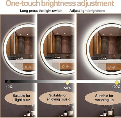 LTFUUAI 20" Round LED Bathroom Mirror with Lights, Smart Touch 3-Color Dimming Lighted Vanity Mirror wall Mounted, Anti-Fog Shatterproof with Front & Back Light, for Bathroom Vanity