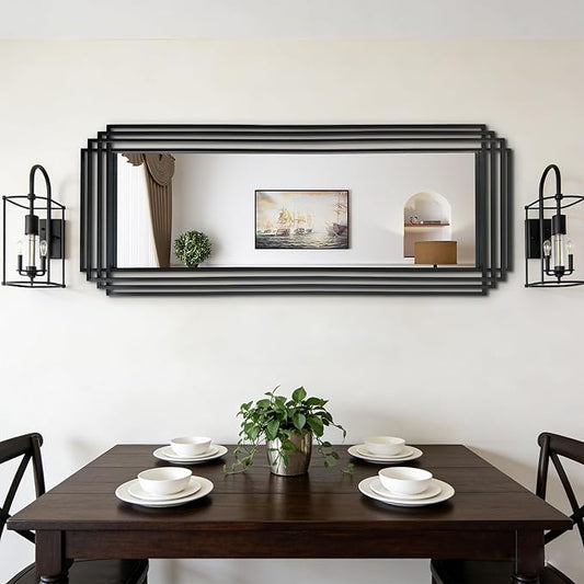 Modern Geometric Wall Mirror, 55"x22" Elegant Rectangle Mirror with Metal Frame, Large Art Wall Mirrors for Living Room Bathroom Bedroom Entryway Hallway, Hangs Vertically or Horizontally