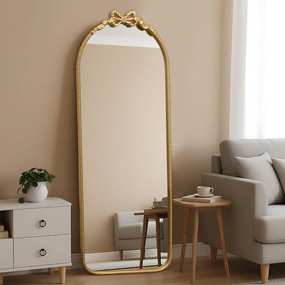 Besdomus Gold Full Length Mirror: 21"x56" Modern Bow Arched Floor Full Body Long Beaded Mirror - Baroque Traditional Ornate for Entryway/Cloakroom/Bedroom/Hallway - Ideal for Fashion Conscious Women