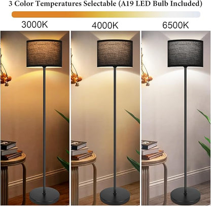 TOBUSA 65’’ Black Floor Lamp for Bedroom, Living Room Pole Floor Light with Black Shade, Modern Tall Standing Lamp with 3-Color Changing E26 Bulbs, Minimalist Stand-up LED Floor Lamp with Foot Pedal