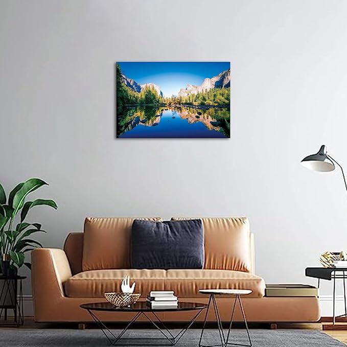 SKASNFAI Yosemite National Park Canvas Wall Art Forest Artwork Blue Lake Picture Prints Framed Home Decor for Bedroom Living Room (20x30 inch)