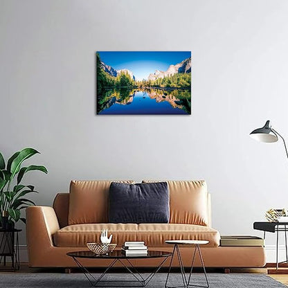 SKASNFAI Yosemite National Park Canvas Wall Art Forest Artwork Blue Lake Picture Prints Framed Home Decor for Bedroom Living Room (28x44 inch)