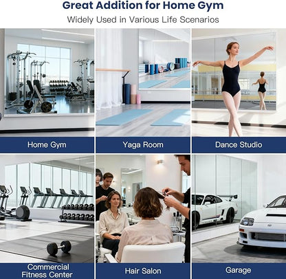 Amorho 84''x32''(Each)-2PCS Gym Mirror, Tempered Glass Frameless Full Body Mirror for Home Gym, Yoga Studios, Dance Rooms, Garage Gyms.