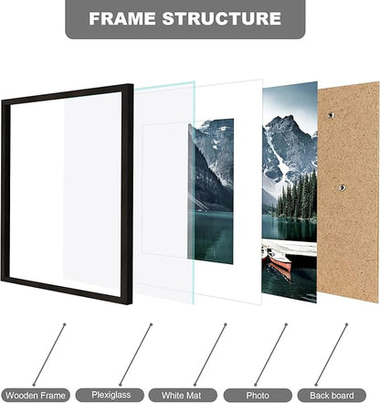 Hongkee 16x16 Square Frame Set of 3 - Display 12x12 Photo with Mat or 16 x 16 Poster without Mat, Wall Mounting Horizontal and Vertical, Black