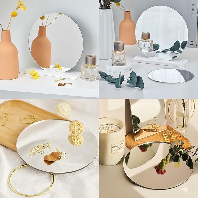 2Pcs 7.87" Round Wall Mirror Tile, Self Adhesive Non Glass Sticker Acrylic Disc, High Clear Circle Decorative for Bathroom, Bedroom, Door