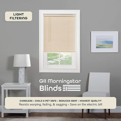 Cordless Light Filtering Mini Blind - 42 Inch Width, 64 Inch Length, 1" Slat Size - Alabaster - Cordless GII Morningstar Horizontal Windows Blinds for Interior by Achim Home Decor