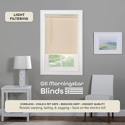 Cordless Light Filtering Mini Blind - 45 Inch Width, 72 Inch Length, 1" Slat Size - Alabaster - Cordless GII Morningstar Horizontal Windows Blinds for Interior by Achim Home Decor
