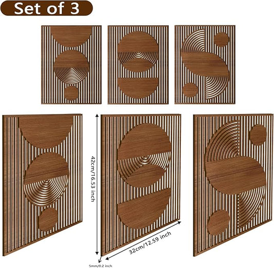Homenthus 3 Pcs Abstract Wood Wall Art, Mid Century Modern Geometric Wood Wall Decor Minimalist Wooden Wall Art Decor Panels for Boho Living Room Bedroom Kitchen Dining Room Office Home Wall Decor