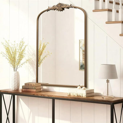 Besdomus Antique Gold Arched Mirror: 24"x36" French Large Arch Gold Vintage Wall Mounted Mirror - Traditional Ornate Home Decor for Entryway/Fireplace/Bathroom/Bedroom - Idea for Fashion-Conscious
