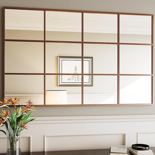 Suidia Wall Mirror, 30" x 48" Window Decorative Mirrors, Metal Framed Wall Decor Wall-Mounted Mirrors for Bedroom, Living Room, Entryway, Gold