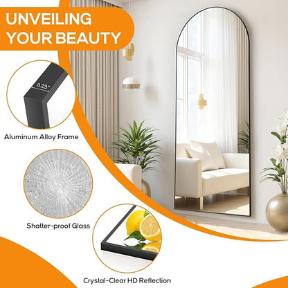 Arched Mirror Full Length, Upgraded 21"x64" Body Wall Mirrors with Shatter-Proof Glass, Floor Standing, Hanging or Leaning, Large Tall Arch Mirror with Stand Aluminum Alloy Frame