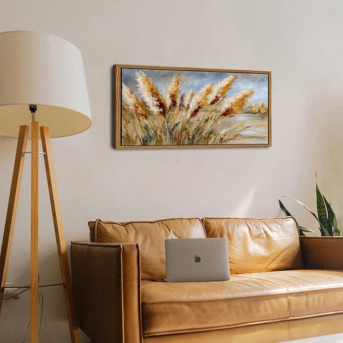 Farmhouse Pampas Grass Wall Decor Boho Botanical Framed Wall Art for Living Room Bedroom Rustic Country Abstract Wheat Crop Picture Minimalist Flowers Neutral Artwork Bedroom Home Decoration 20x40