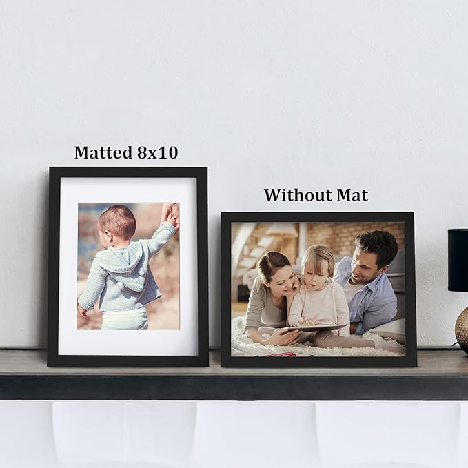11x14 Picture Frame Set of 6 with Plexiglass, Display Pictures 8x10 with Mat or 11x14 Without Mat for Tabletop Display and Wall Mounting Black