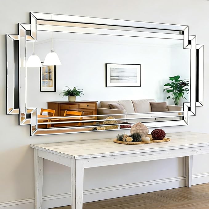 30" X 59" Large Wall Mirror for Decor, Glass Decorative Mirror with Beveled Edge and Glass Frame for Bathroom, Entrance, Living Room, Horizontally/Vertically Design