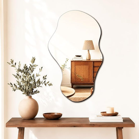 PERFNIQUE Irregular Wall Mirror Asymmetrical Mirror, 34''x20.5'' Decorative Modern Mirrors for Bathroom Bedroom Living Room Entryway, Cloud Frameless Mirror, Wall Mounted (34''x20.5'', Cloud)