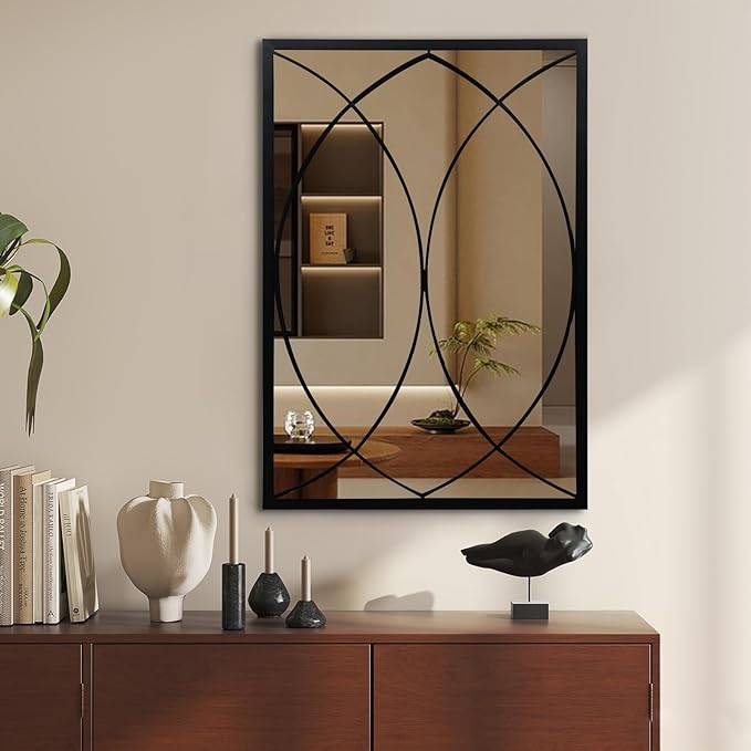 HQiJun Black Rectangle Wall Mirror, Farmhouse Decorative Mirror for Entryway, Living Room, Bedroom, Hallway, Fireplace, Accent Wall Decor (Black2, 30'' x 20'')