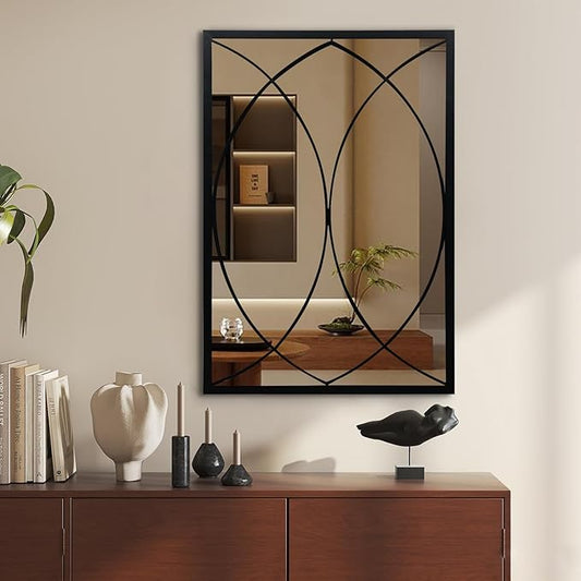 HQiJun Black Rectangle Wall Mirror, Farmhouse Decorative Mirror for Entryway, Living Room, Bedroom, Hallway, Fireplace, Accent Wall Decor (Black2, 30'' x 20'')