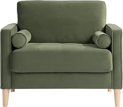 Studio Living® Lexington 39.4" Arm Chair, Mid-Century Modern, Pocket Coil Comfort, Easy Assembly, Velvet Fabric, Olive Green
