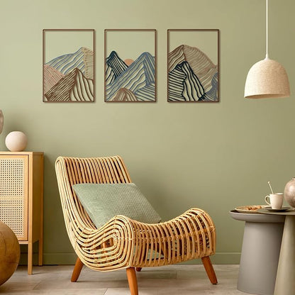 Peryiter 3 Pcs Metal Wall Art Decor Landscape Mountain Wall Hanging Decor for Living Room Abstract Minimalist Modern Mountain Line Pictures Bathroom Office Home Gifts Indoor(Vibrant Colors)