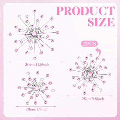 Funnymoom 4 Pcs Pink Starburst Wall Decor Metal Bling Wall Art Pink Crystal Sparkling Rhinestones Bling Decorative Hanging Diamond for Living Room Bedroom Home Office
