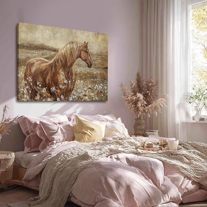 ZENPEE Horse Canvas Wall Art for Living Room Large Brown Horse Painting Western Farmhouse Wall Decor Above Couch Rustic Animal Wall Art 32x48 Inch