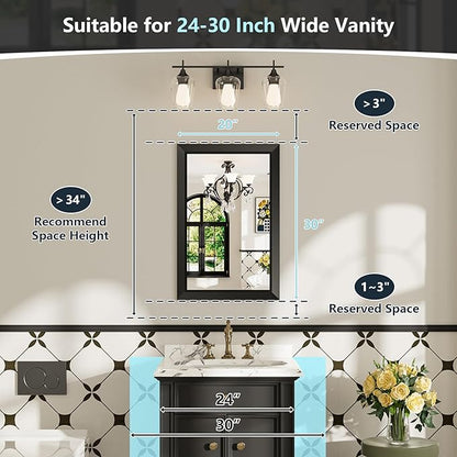 20x30 Inch Black Bathroom Mirror for Wall, Beveled Framed Rectangle Bathroom Vanity Mirrors for Over Sink, Bedroom, Living Room, Entryway, Anti-Rust, HD Tempered Glass, Horizontally/Vertically
