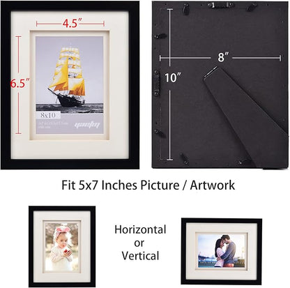 Yaetm 8x10 Double Floating Mat Picture Frame Set of 2, Display Picture 5x7 with Ivory Double Mat, Polished High Definition Real Glass, Tabletop & Wall Mounting Photo Frames, White