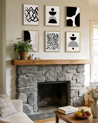 Drsoum Abstract Boho Wall Art Minimalist Geometric Framed Boho Room Decor Black Line Art Mid Century Modern Prints Bohemian Living Room Bedroom Ready to Hang 11x14inx6pcs (Natural Framed)