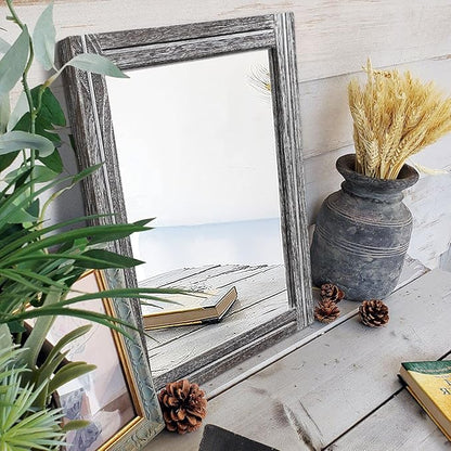 AAZZKANG Rustic Mirror Wood Framed Wall Mirrors Large 20"x16" Rectangle Decorative for Bedroom Bathroom Farmhouse Living Room Home Entryway