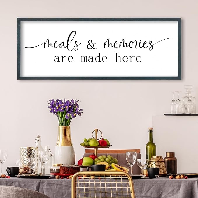 FZMHASLWW Meals and Memories Are Made Here Wall Decor Sign 32"x12" for Dining Room Kitchen Large Wooden Framed Hanging Art (Black)