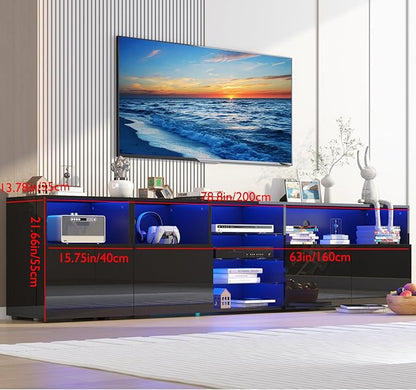 jiteentarou 79IN LED TV Stand for 75/80/85inch TV,High Glossy Modern TV Stand for Living Room,TV Entertainment Center with Adjustable Storage Shelf,RGB LED Lighting,TV Console(Black)