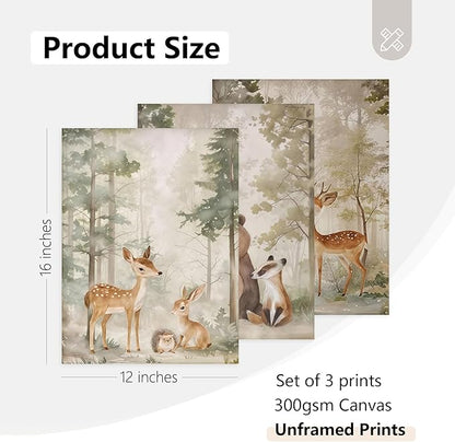 Tocliky Woodland Nursery Wall Art Decor Animal Forest Canvas Prints Baby Boy Room Wall Decor Bear Nursery Nature Pictures Deer Prints Artwork for Boy Girl Kids Bedroom 12x16 Inch Unframed Set of 3