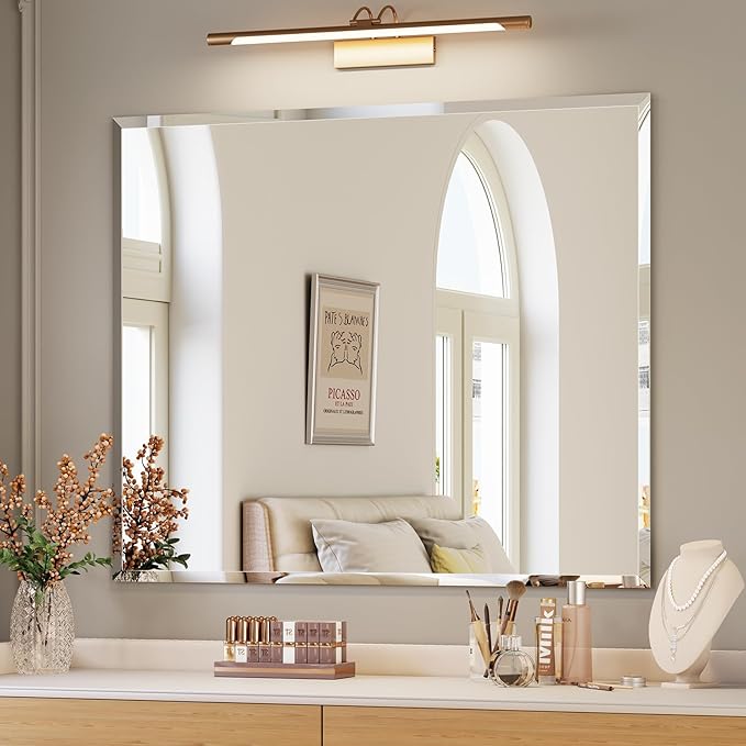 Frameless Bathroom Mirror, 30"x36" Beveled Bathroom Mirror for Vanity, Wall Mount Mirrors for Bedroom Entryway Living Room Hangs Horizontally or Vertically